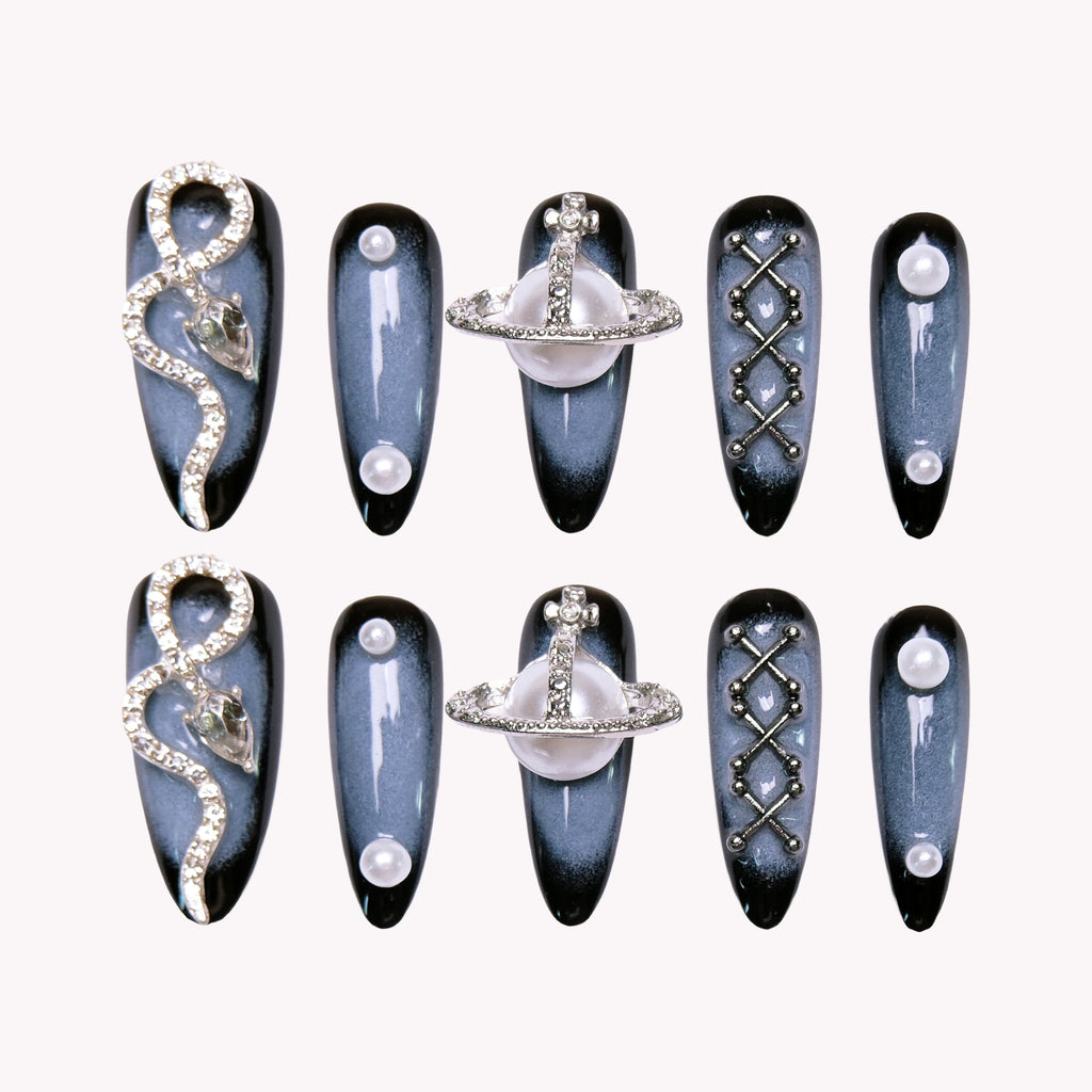 Celestial Saturn Pearl Nails