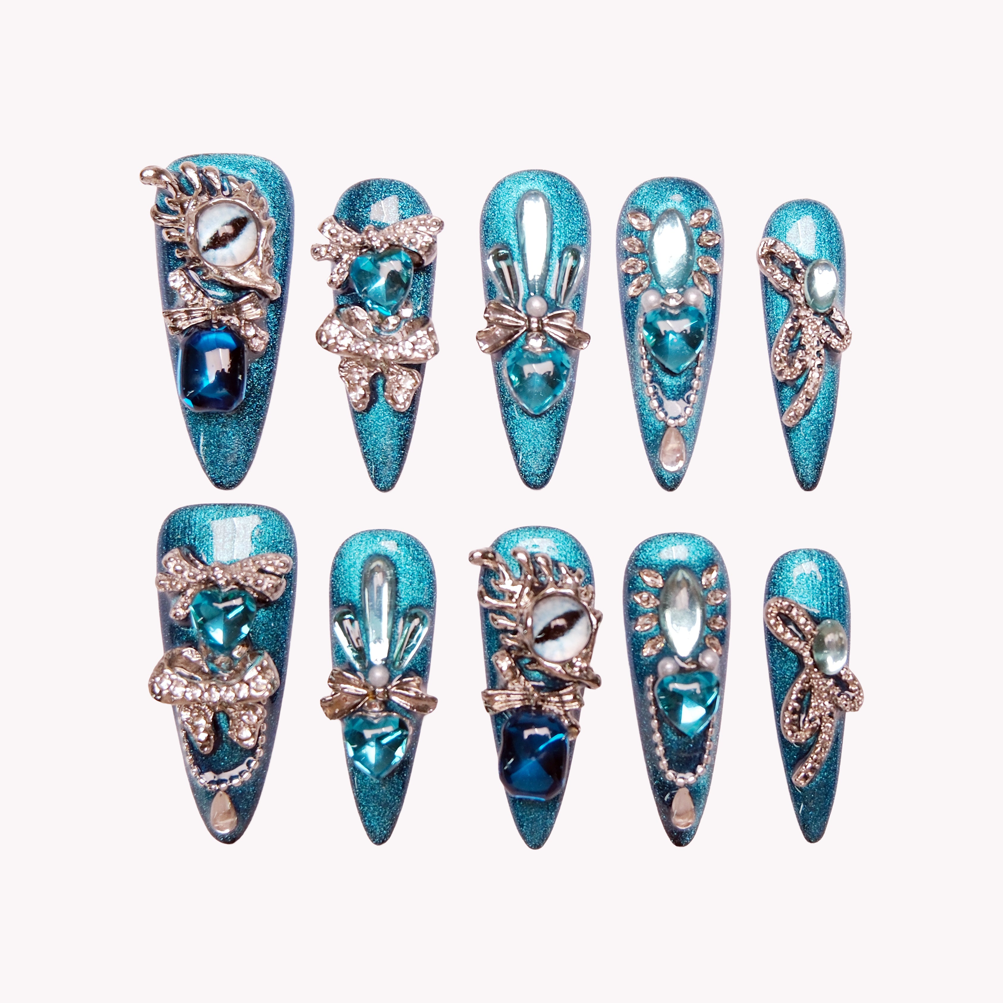 Teal Ocean Gem Nails