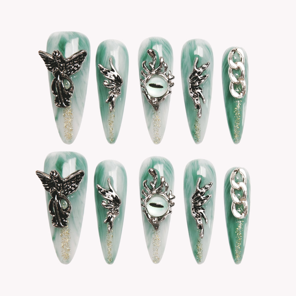 Teal Dragon Eye Nails