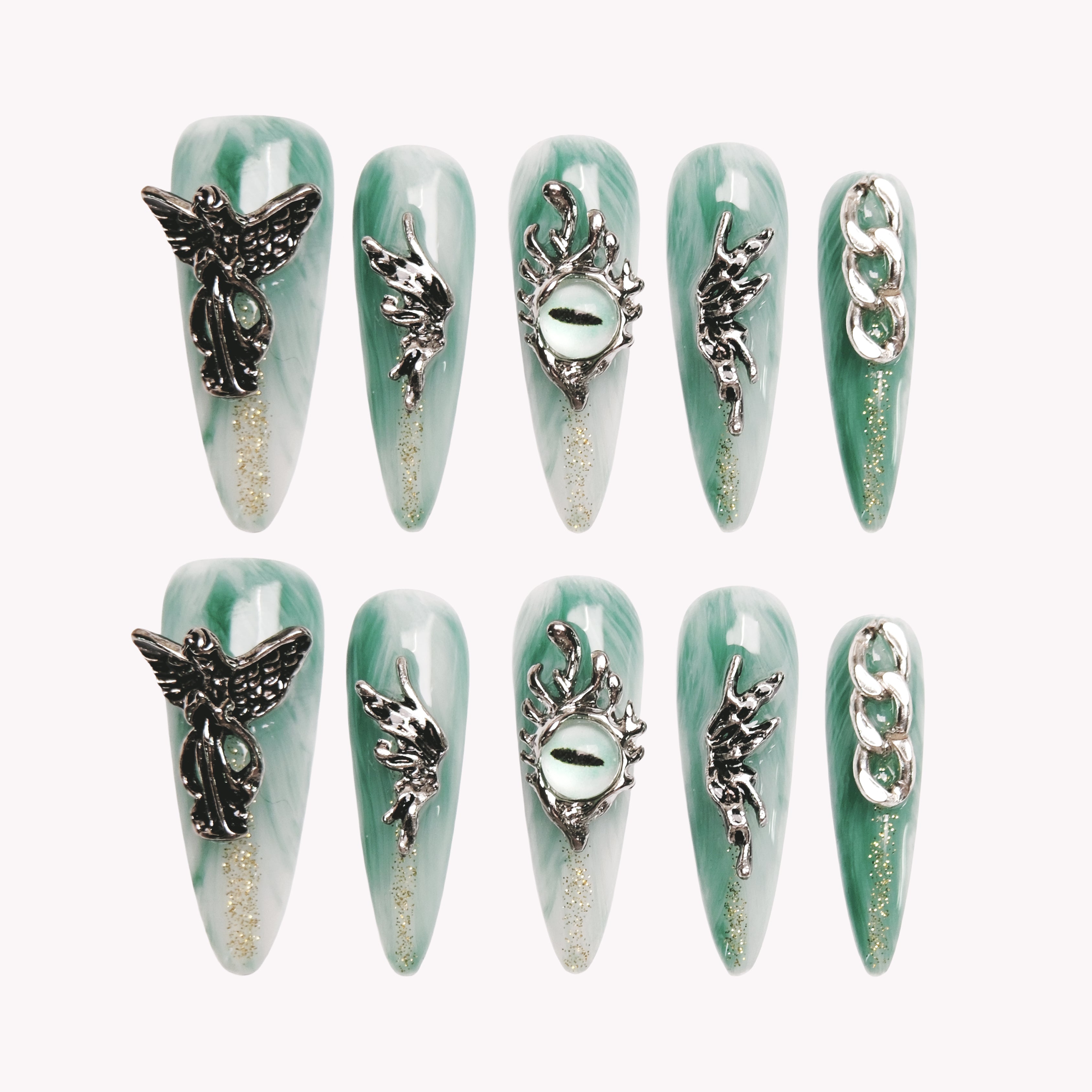 Teal Dragon Eye Nails