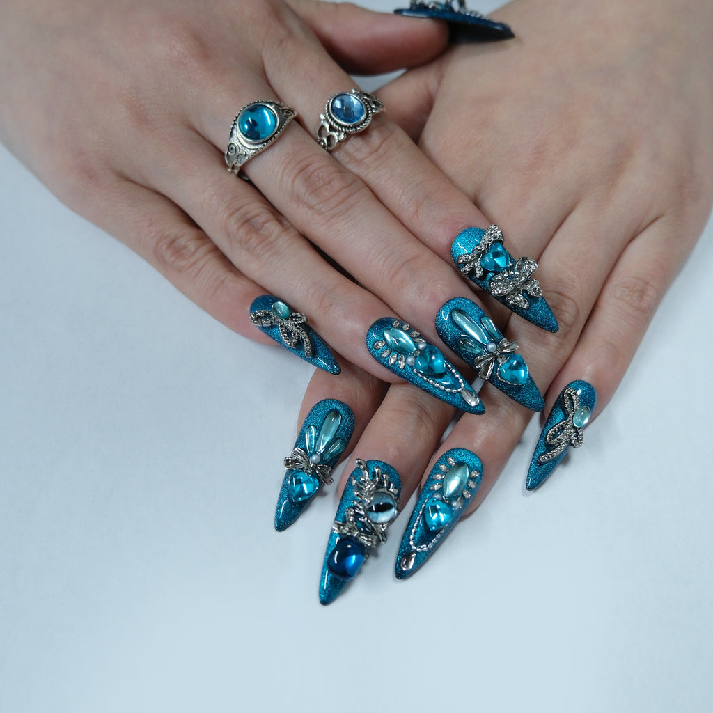 Teal Ocean Gem Nails