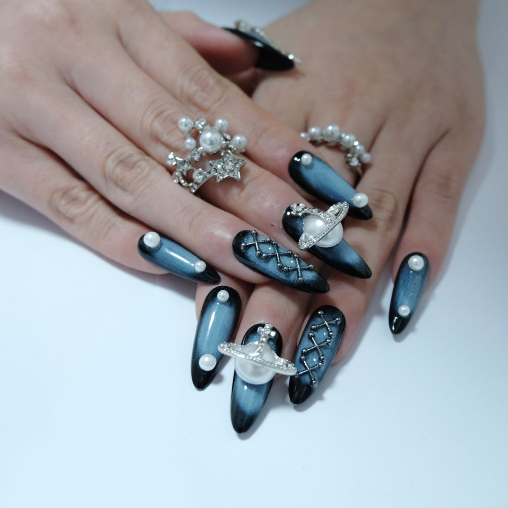 Celestial Saturn Pearl Nails