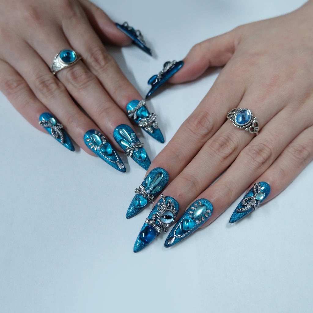 Teal Ocean Gem Nails