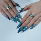 Teal Ocean Gem Nails
