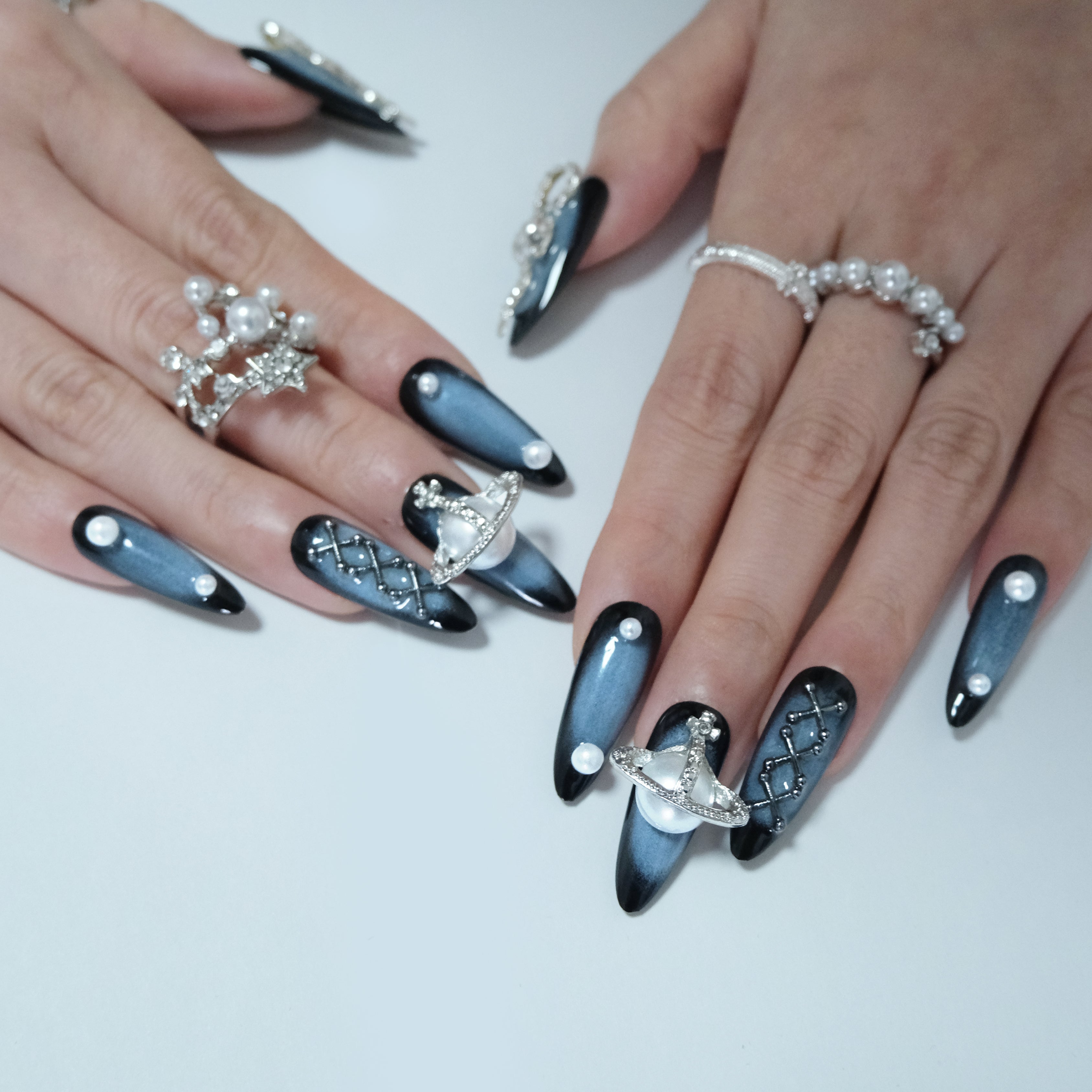 Celestial Saturn Pearl Nails
