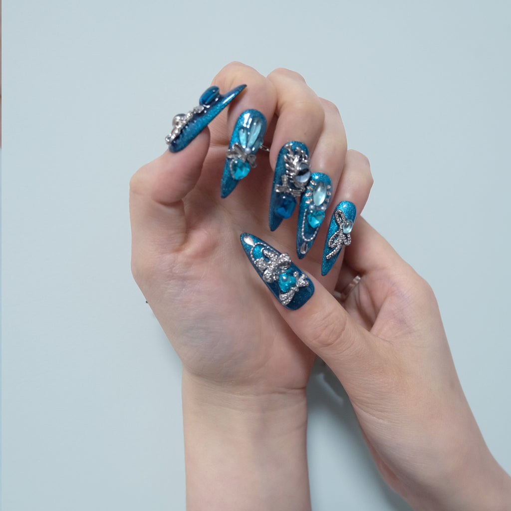 Teal Ocean Gem Nails