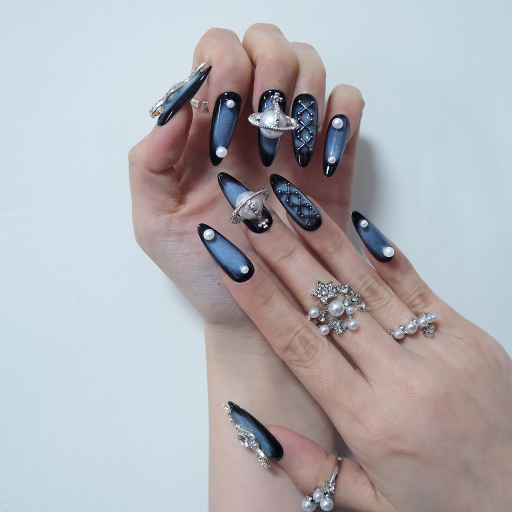 Celestial Saturn Pearl Nails