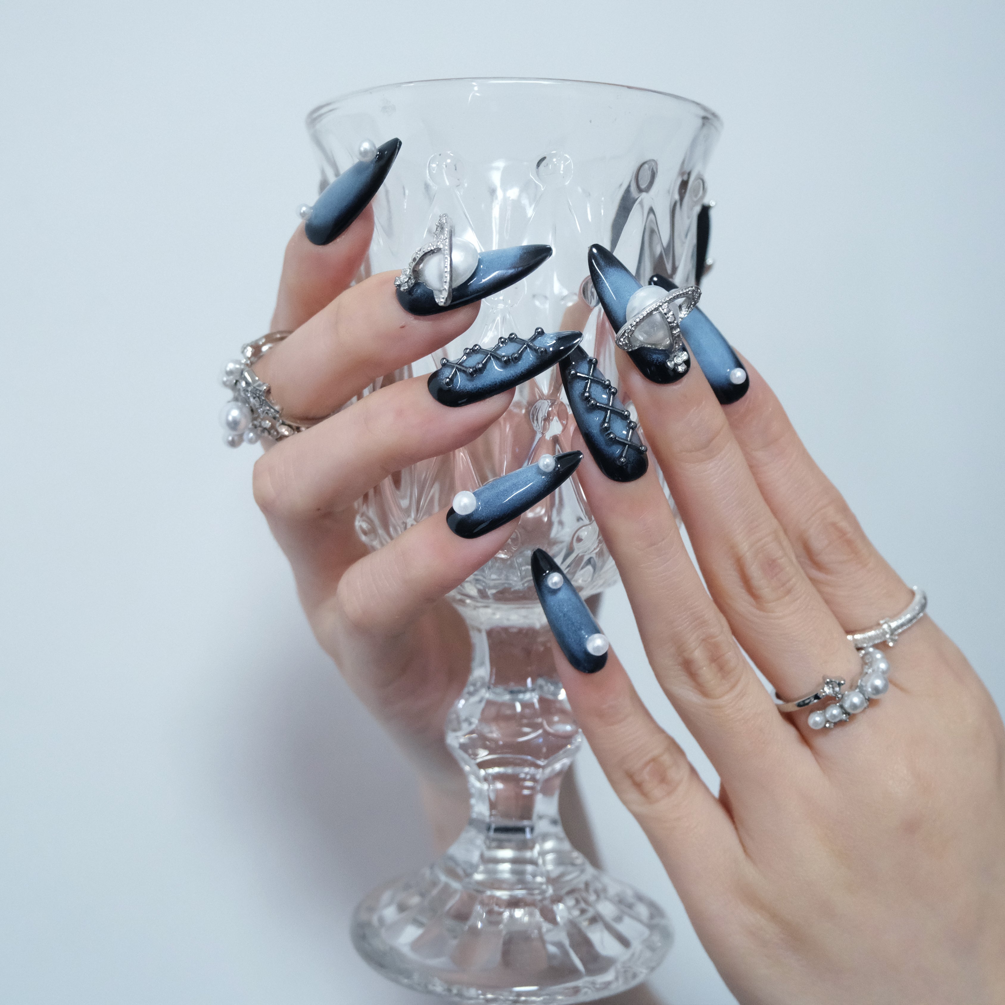 Celestial Saturn Pearl Nails