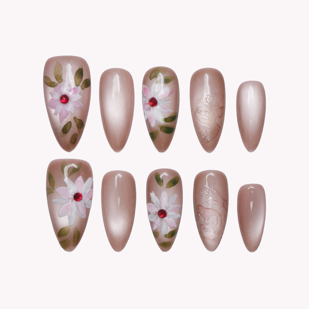 Taupe Floral Cat Eye