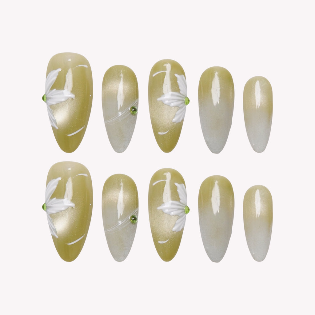 Green-White Almond Cat Eye