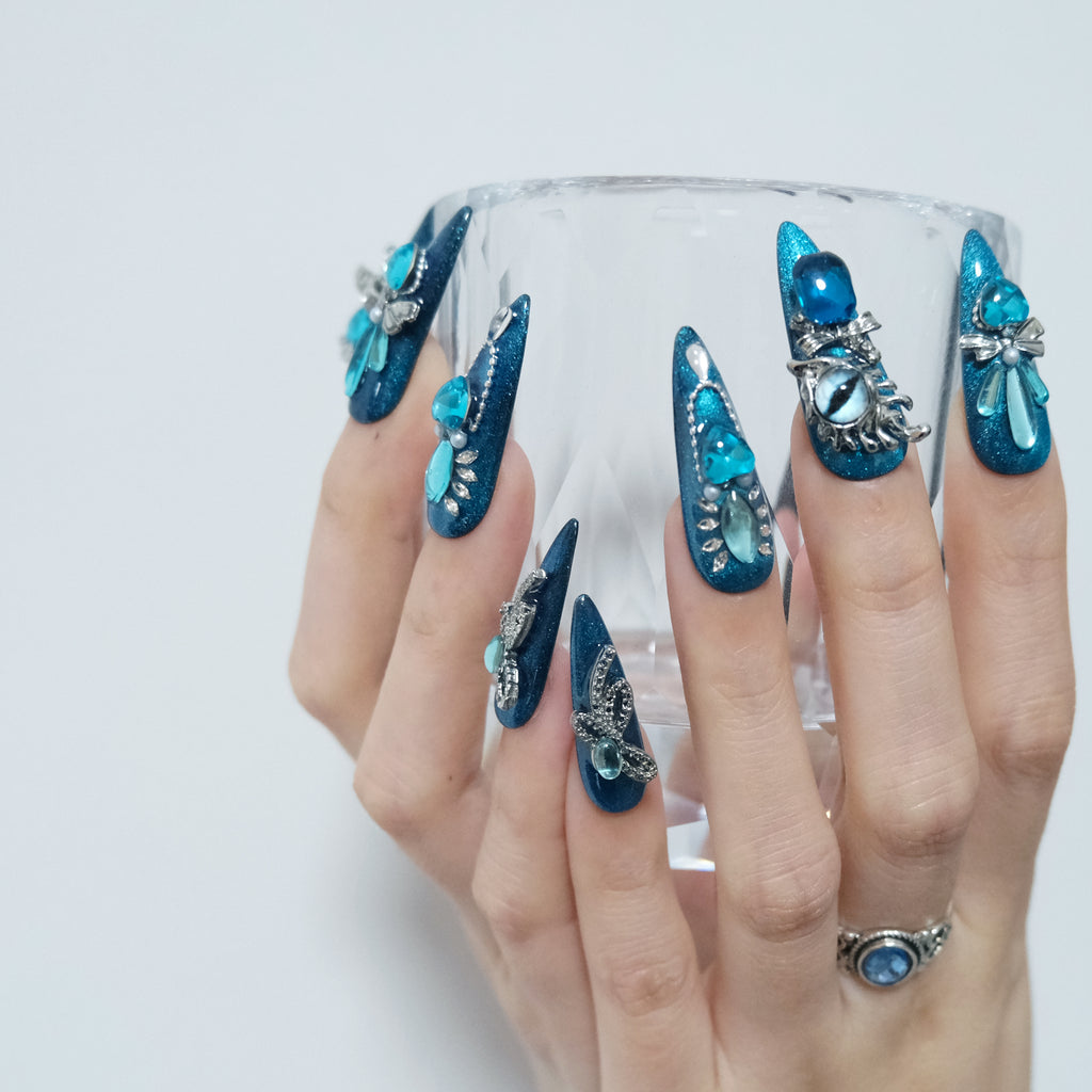 Teal Ocean Gem Nails